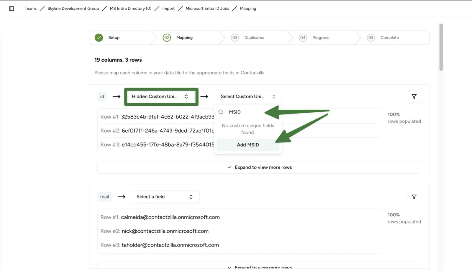 Map Microsoft Entra ID user ID to a hidden custom unique field in Contactzilla