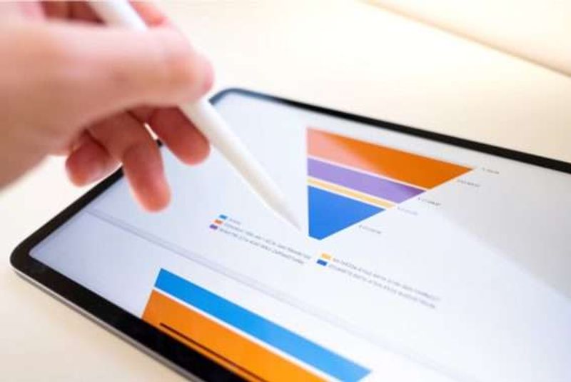 A sales funnel being viewed on a tablet.