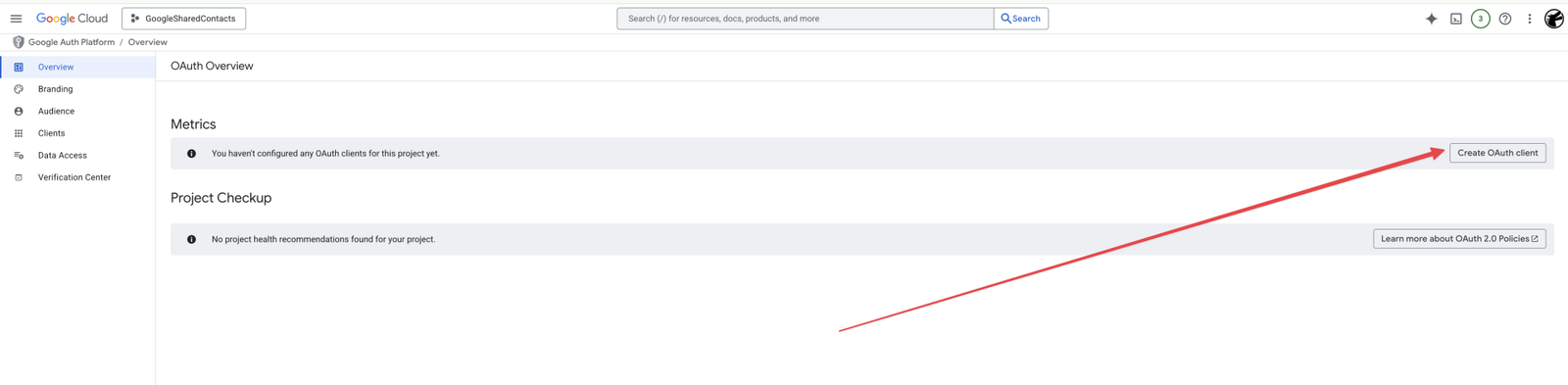 Now create an oAuth client