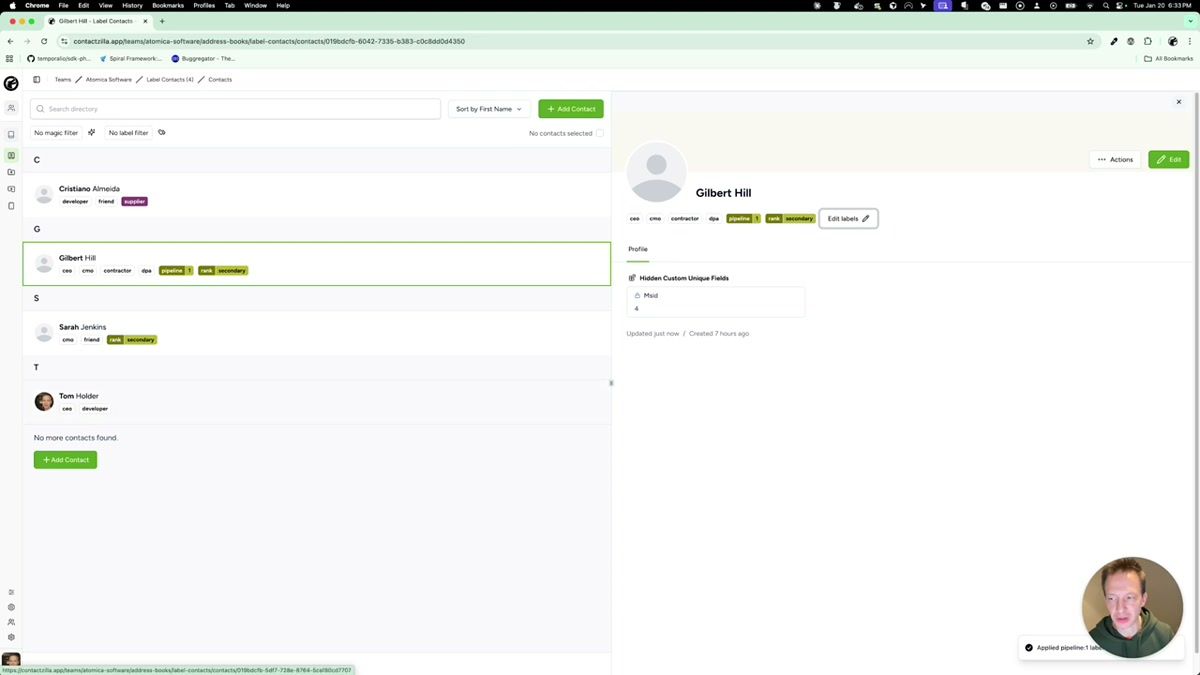 Contact showing a Rank:Lead group label being switched to Rank:Secondary