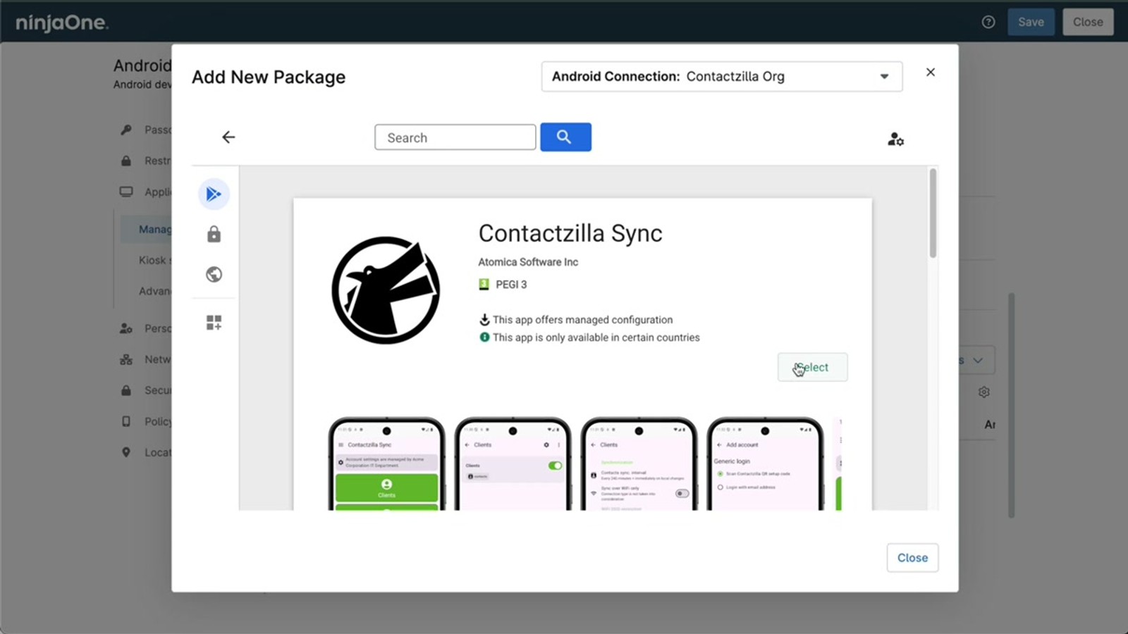 Contactzilla device connection creation screen showing access level options including read-only, read-write, and selective read-only