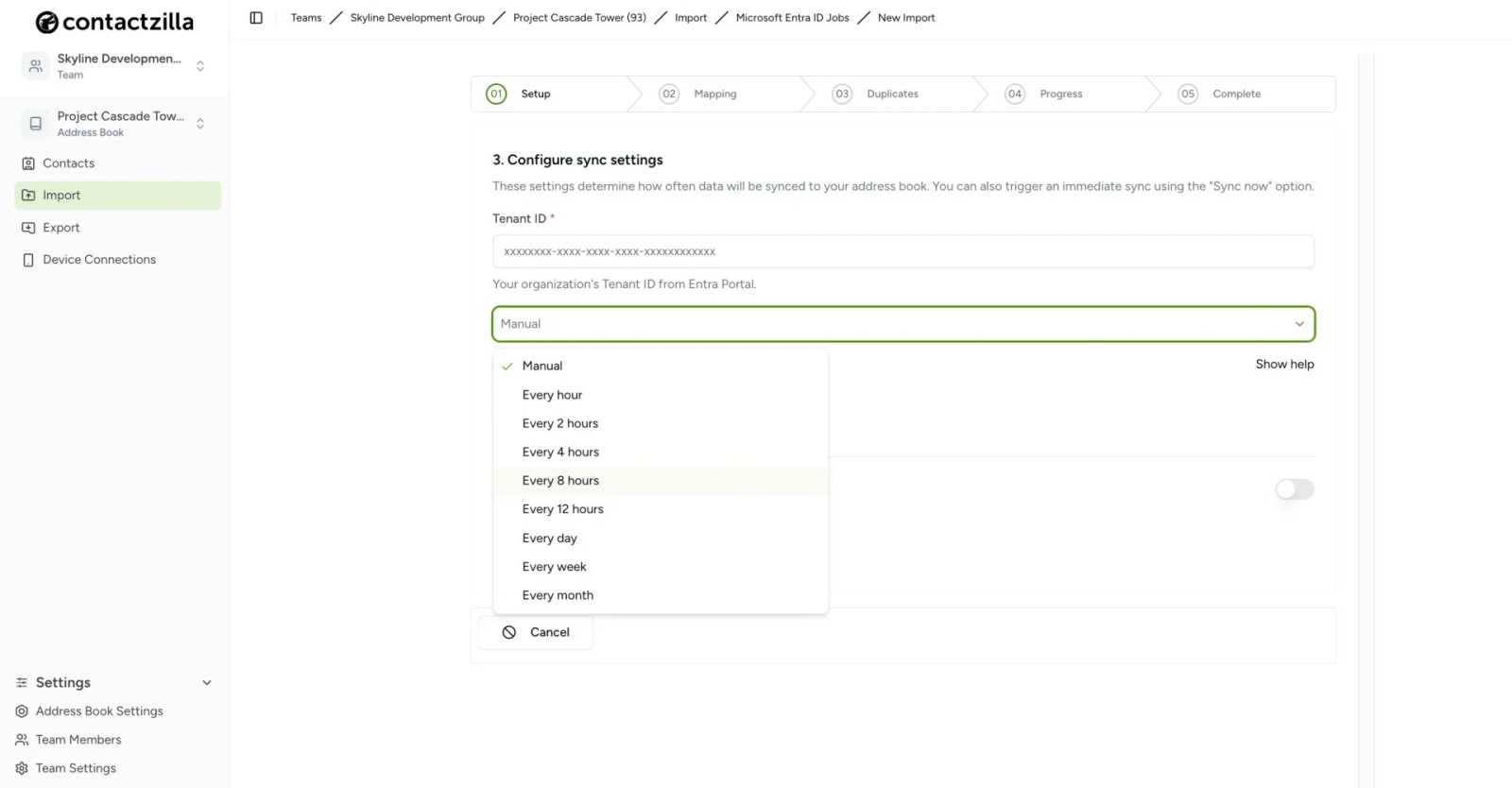 Row of Android phones displaying CardDAV contact sync interface with user profiles