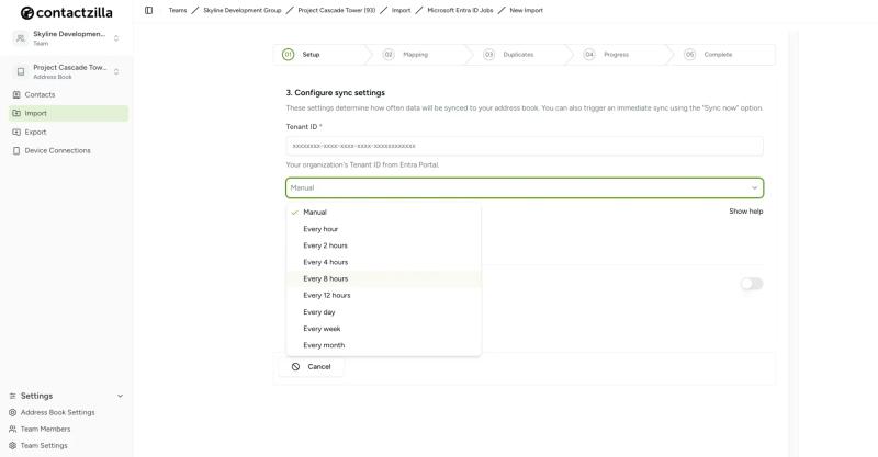 Row of Android phones displaying CardDAV contact sync interface with user profiles