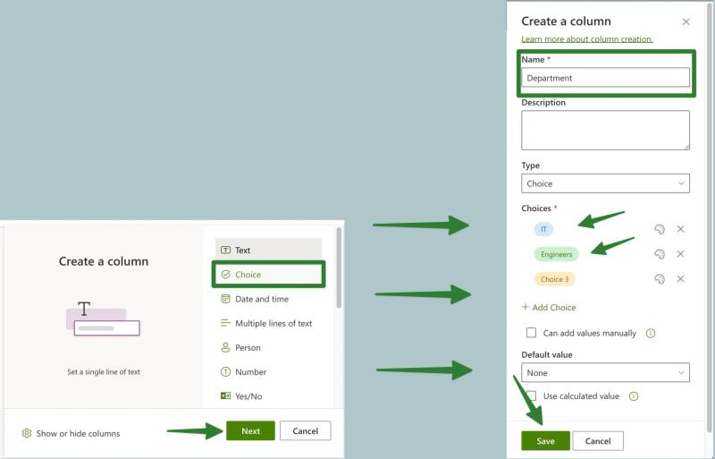 SharePoint list creation dialog with blank List template selected among options including Form, Gallery, Calendar, and Board