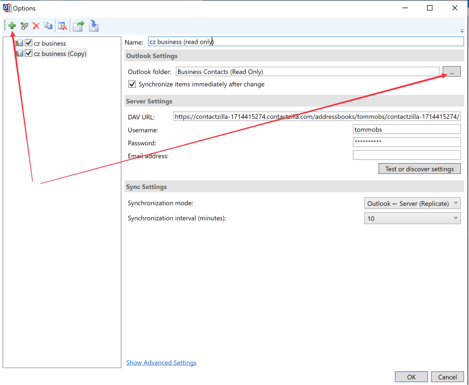 CalDAV Synchronizer tab