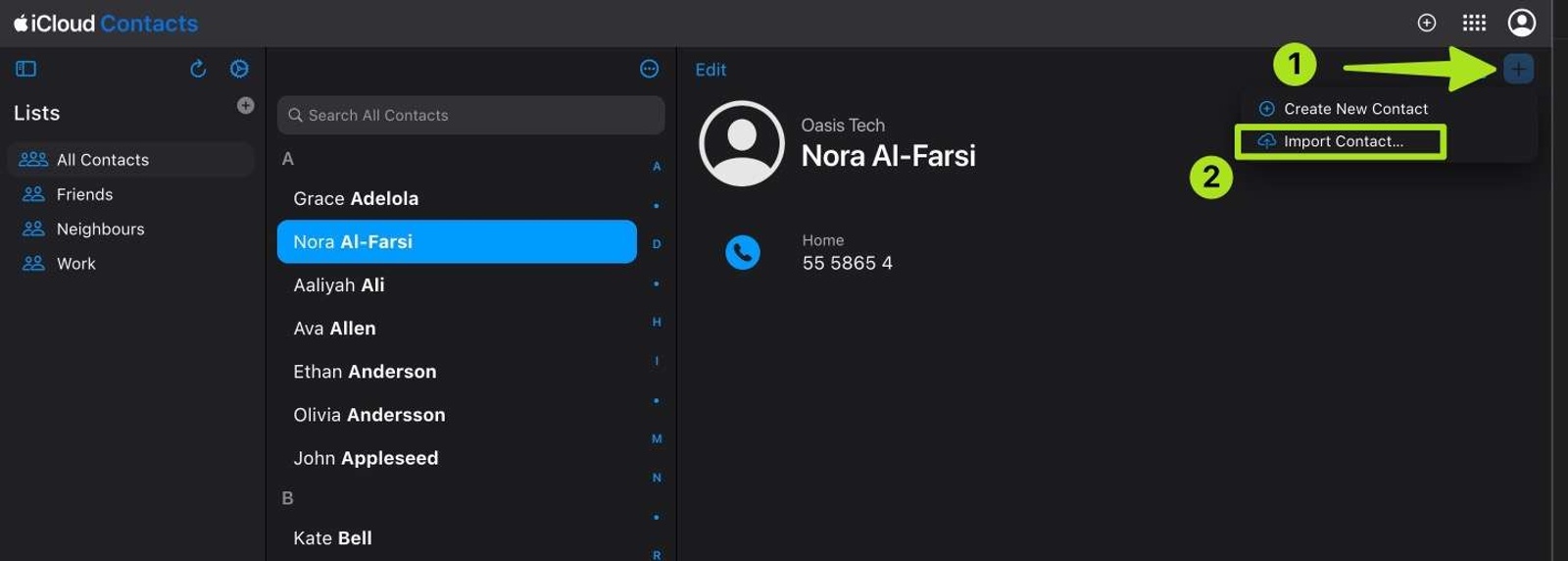 Import contacts from vCard into iCloud.