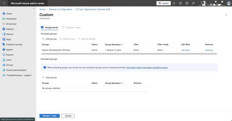 Deploy a managed Contactzilla contact list to iOS devices through Microsoft Intune using configuration profile assignments.
