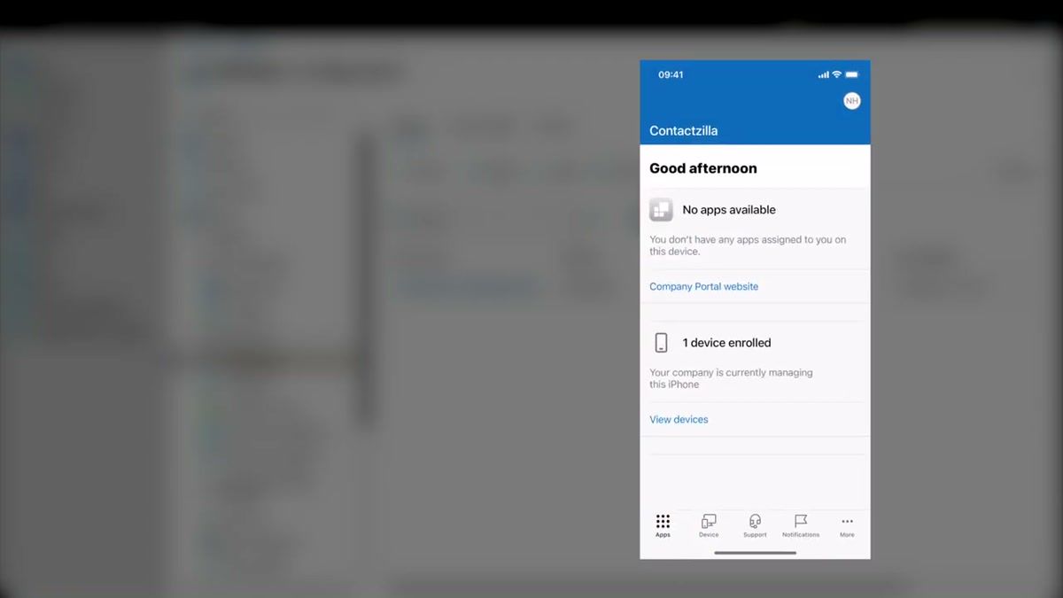iPhone showing synced company contacts in the native iOS Contacts app