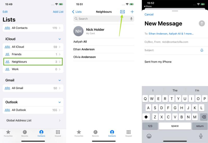 Messaging all contacts included in a list using the send to list functionality.