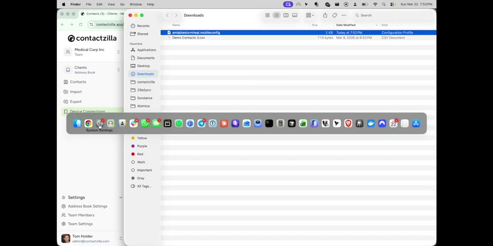mobileconfig file in the Downloads folder