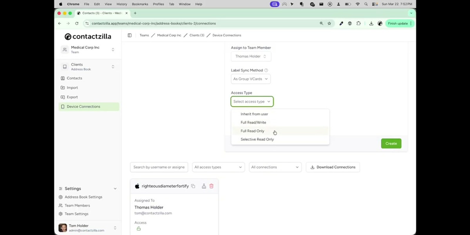 OS X selected in the device connection platform drop-down