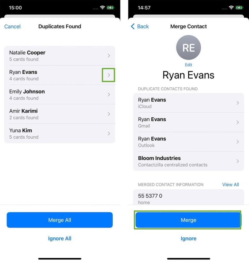 Selectively merging 1 contact at a time.