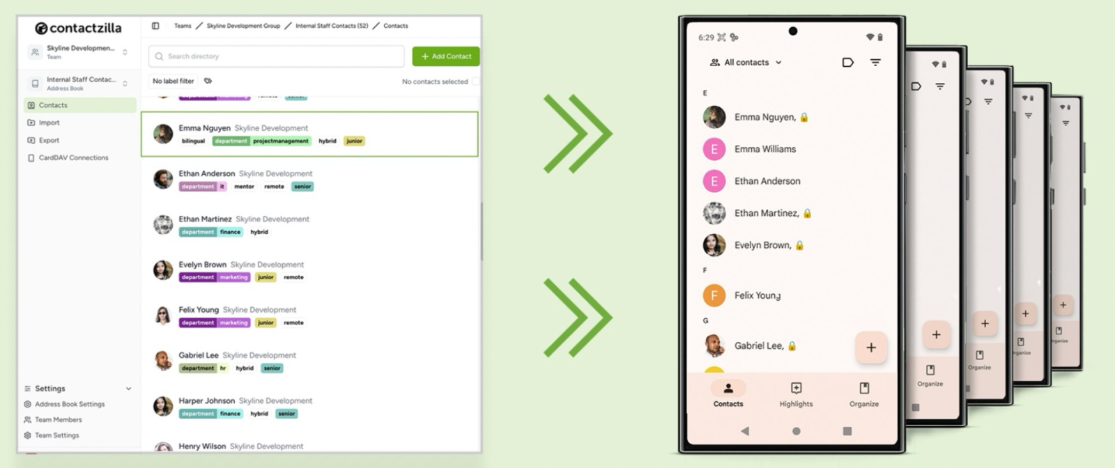 An address book can be deployed to Android devices as easily as IOS devices.