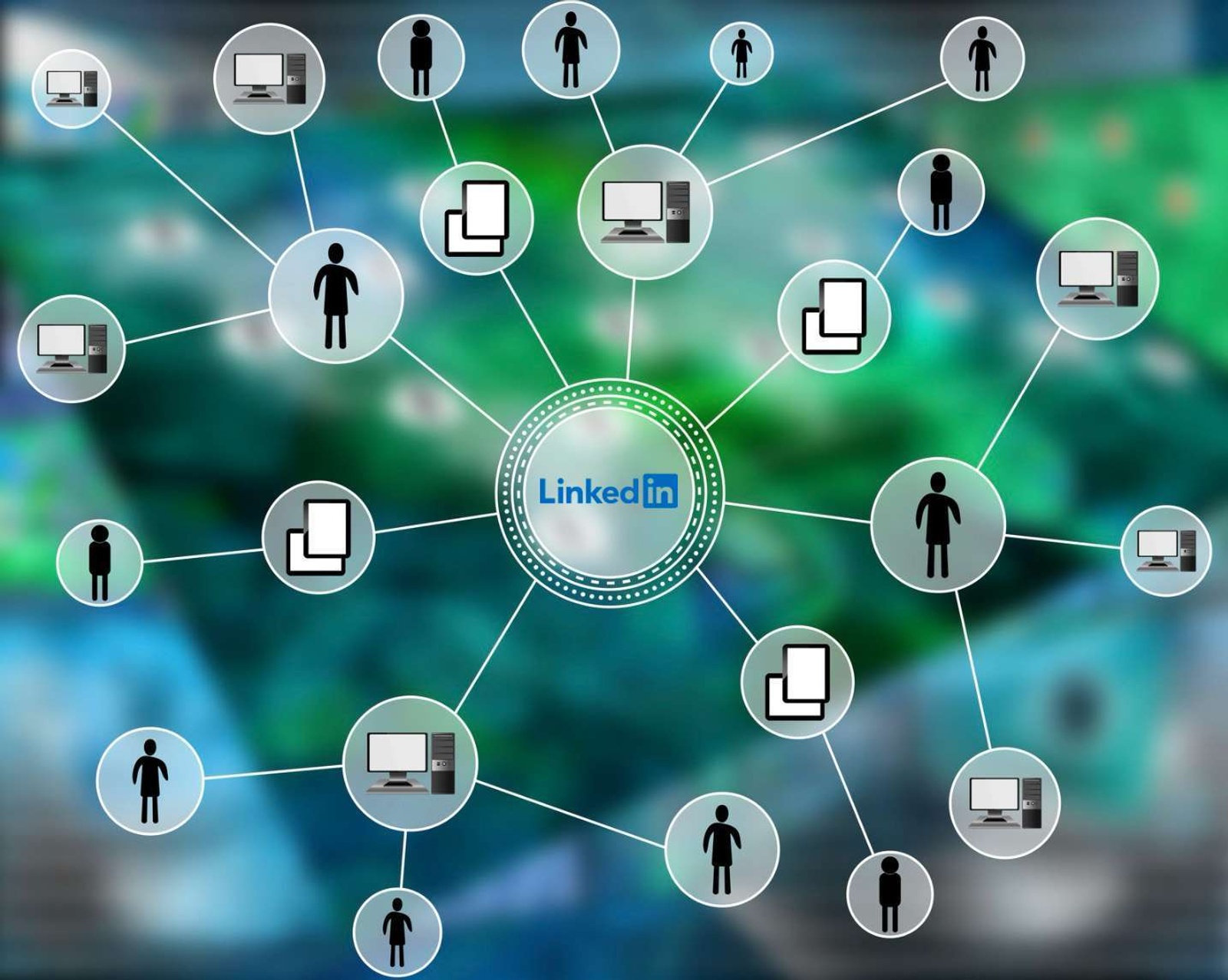 Graphic showing connections and a network branching out from the word Linkedin