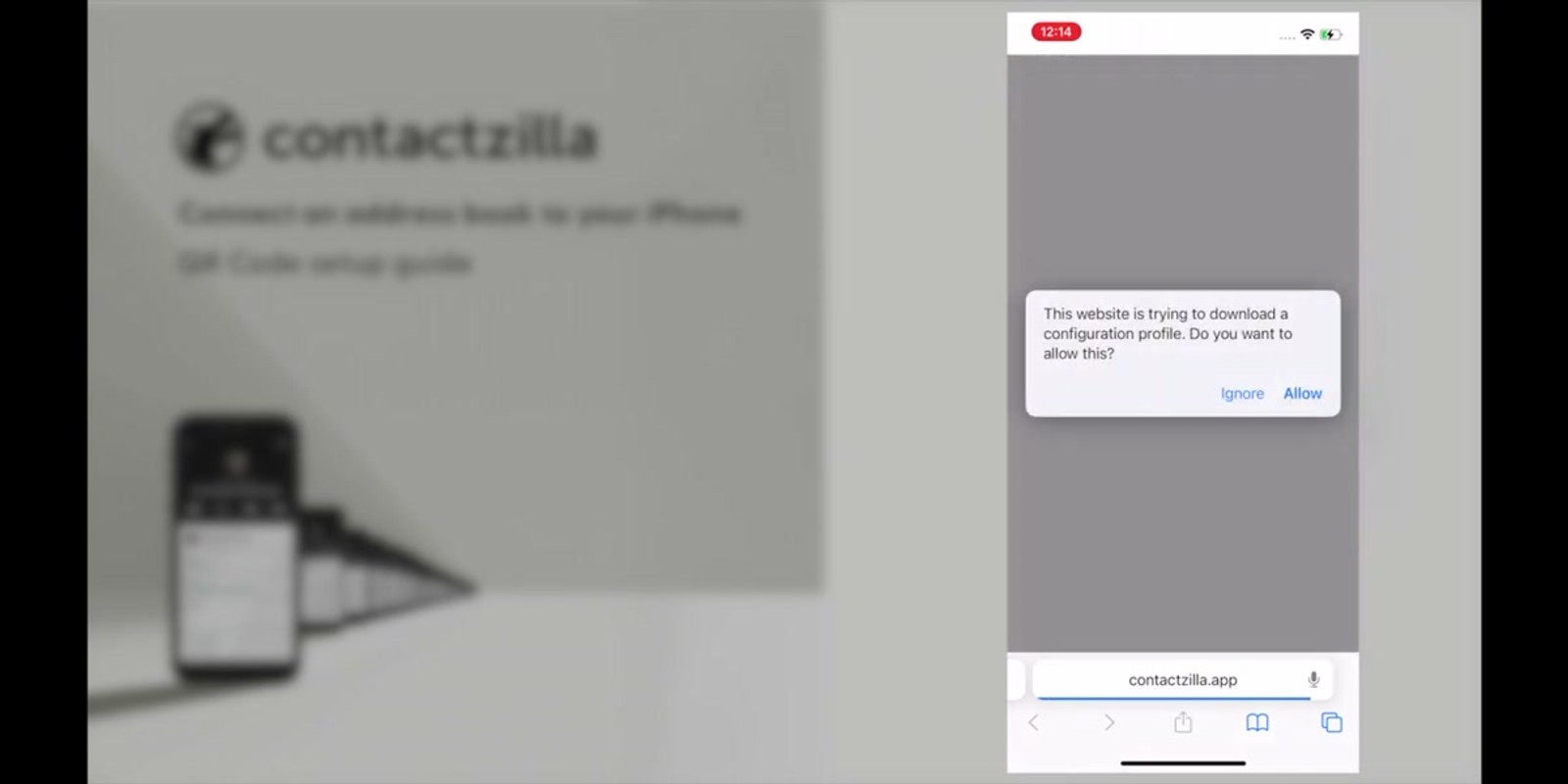 iPhone prompt asking to allow the configuration profile download