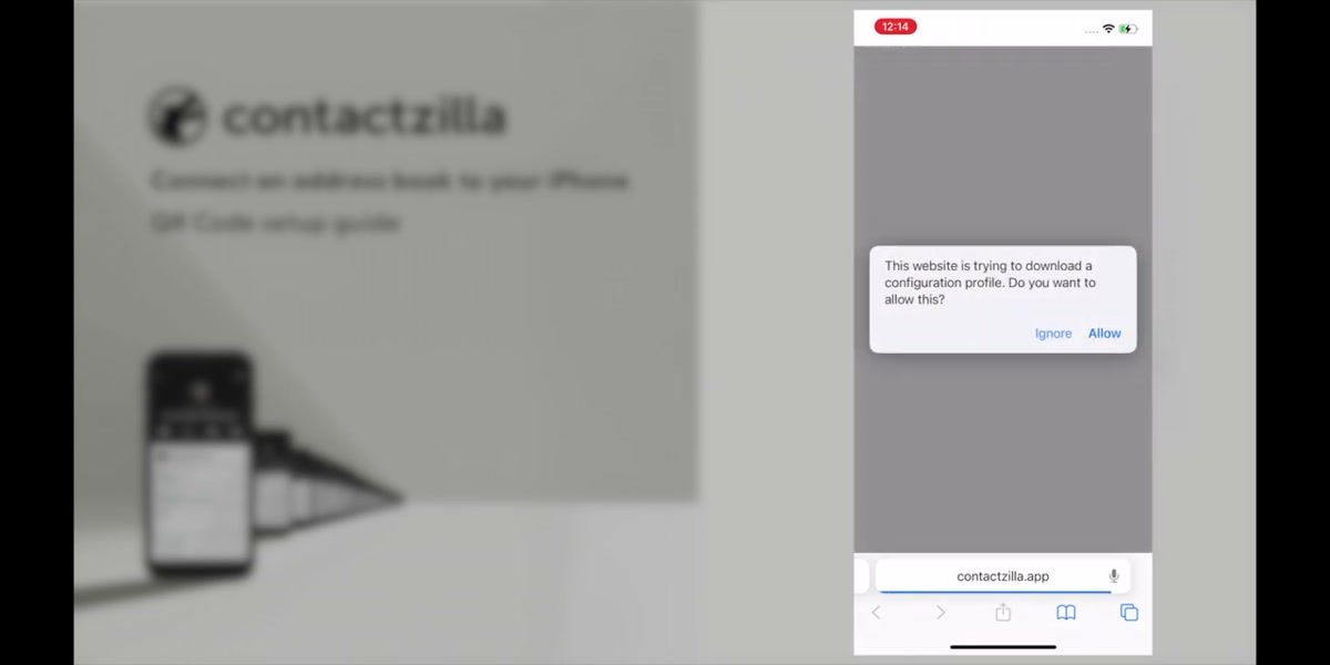iPhone prompt asking to allow the configuration profile download