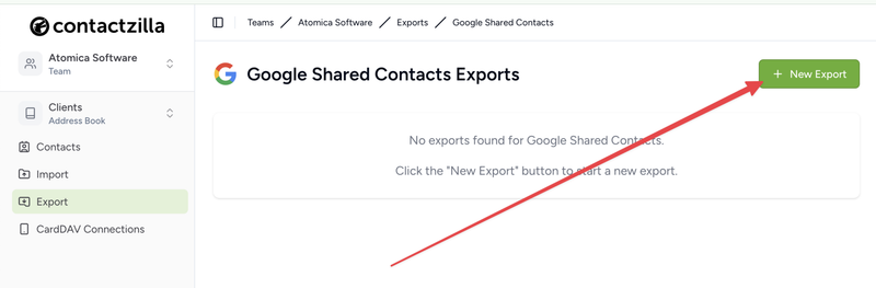 Now you can create a new export