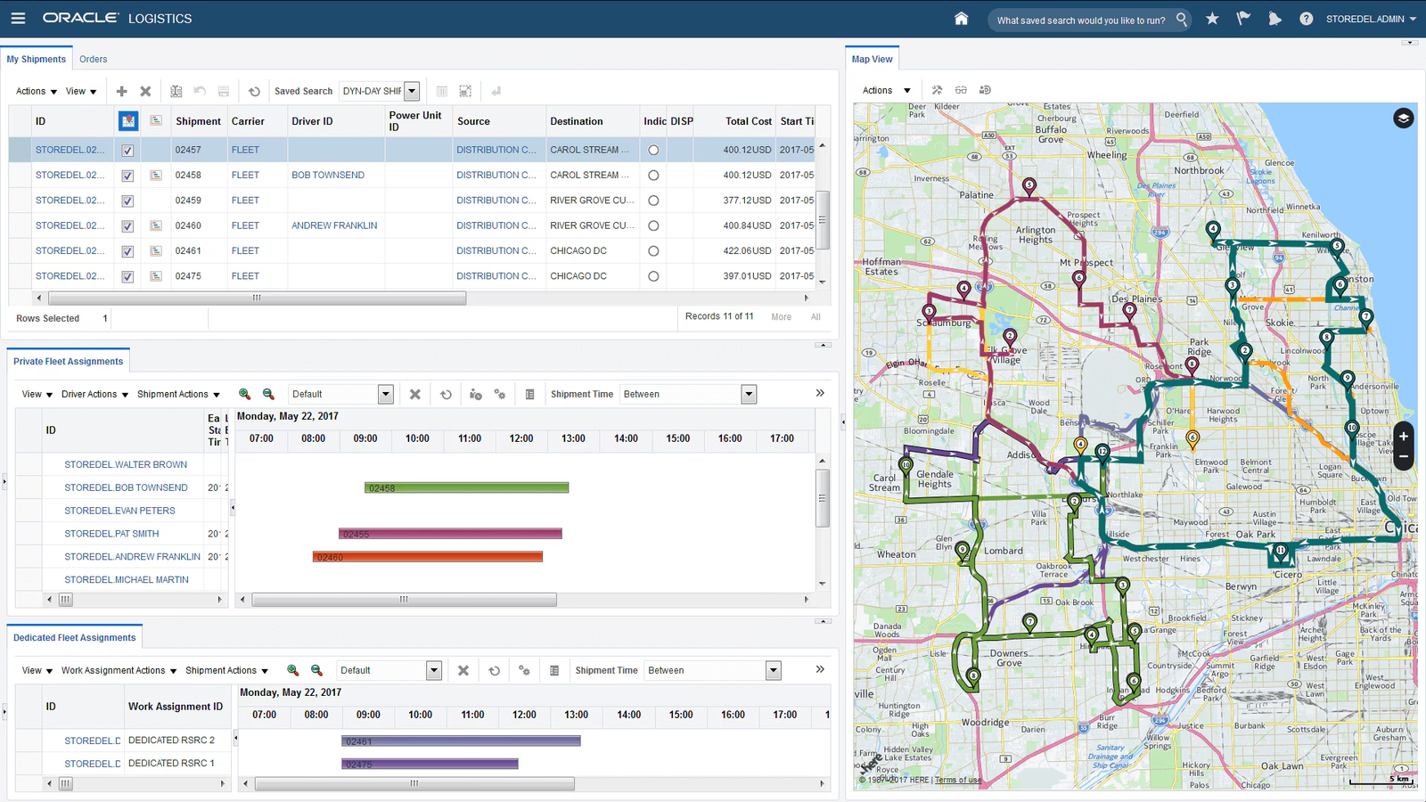 Screenshot of ERPNext showing fleet management dashboard