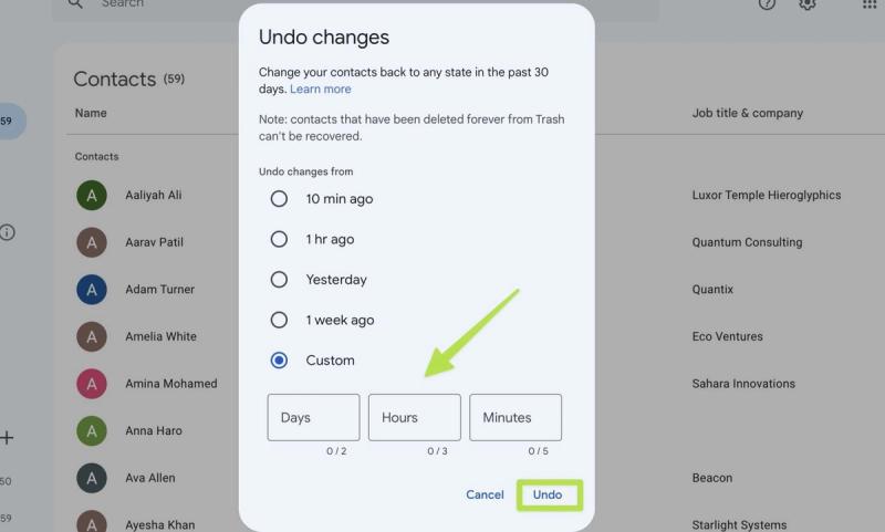 Screenshot showing where to find 'Restore Contacts' in iCloud.