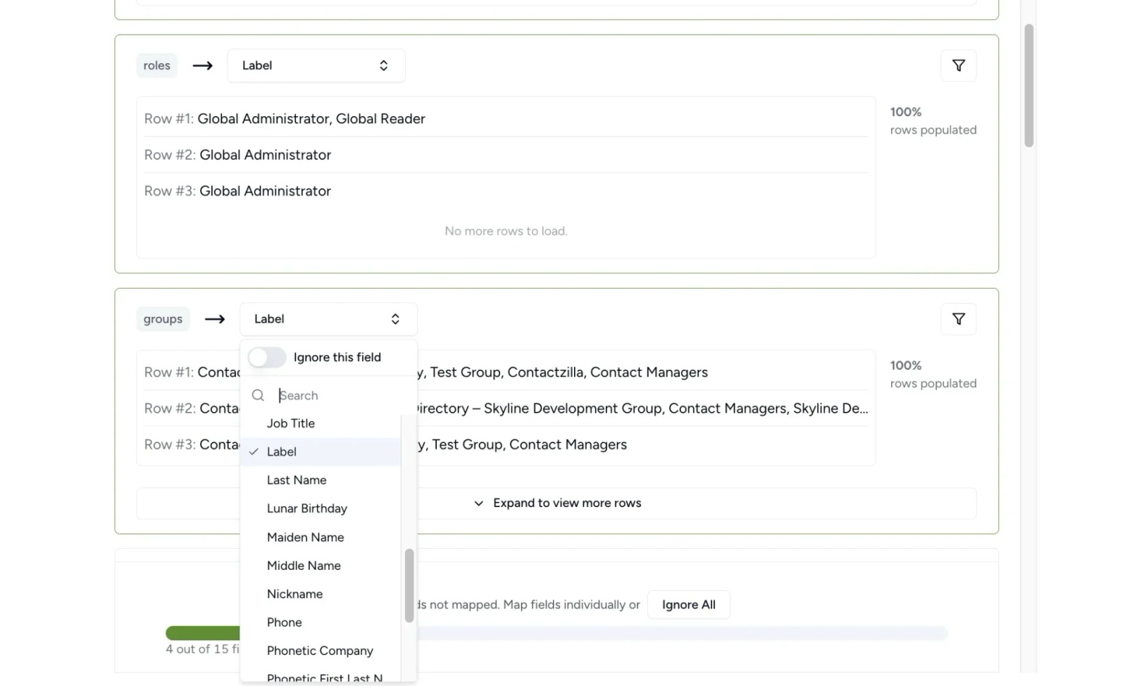 Optionally map Microsoft Entra ID roles and groups to Contactzilla labels for filtering and deployment