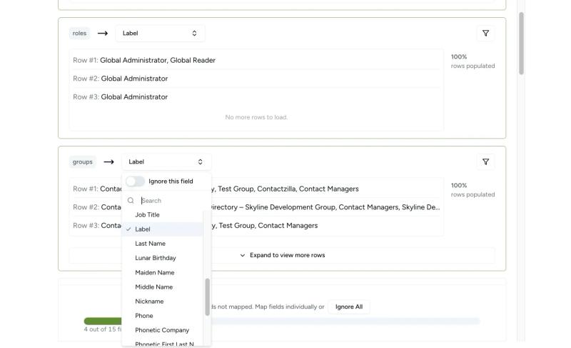 Optionally map Microsoft Entra ID roles and groups to Contactzilla labels for filtering and deployment