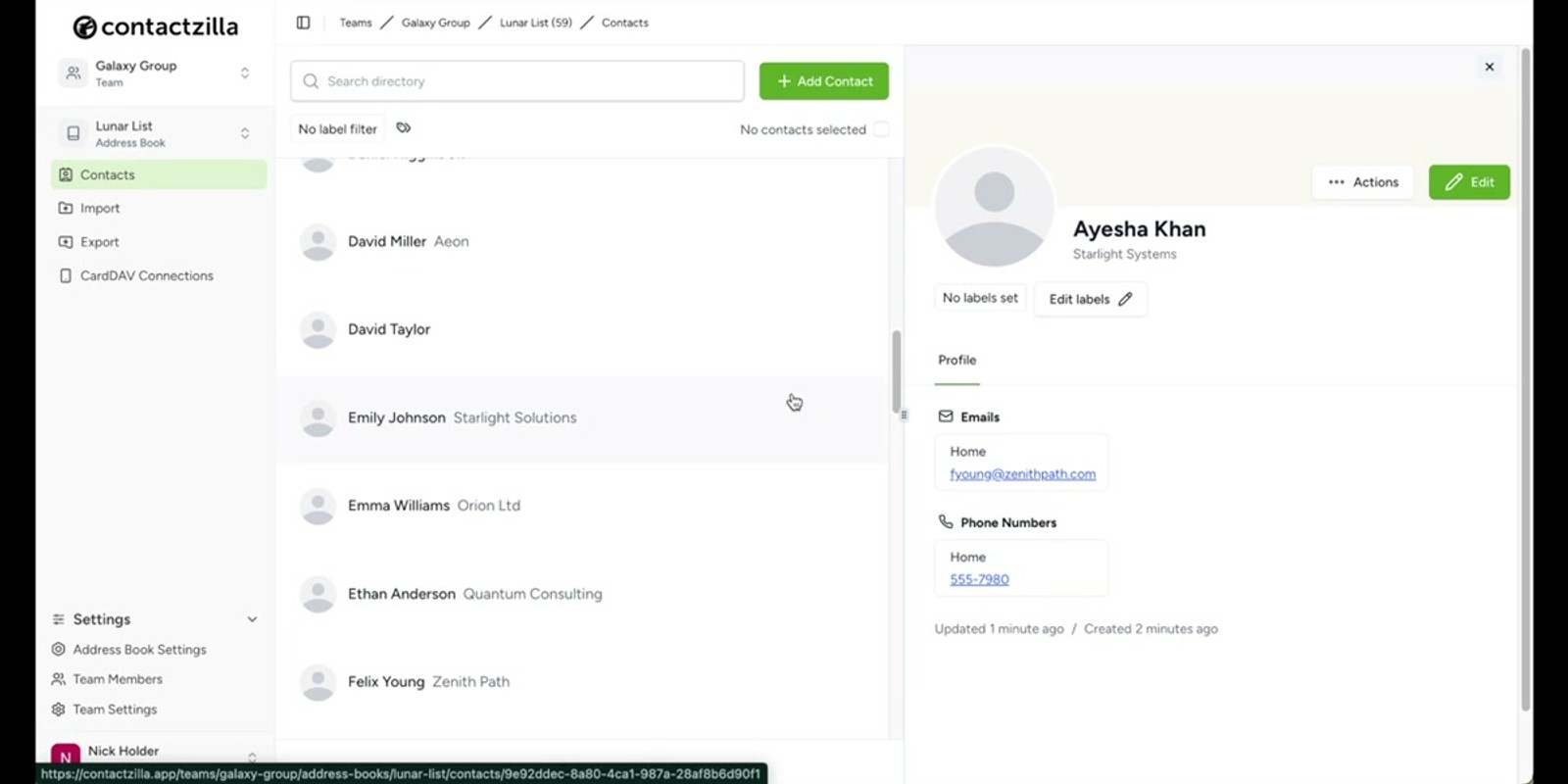 Manual contact entry form showing standard fields and a custom Customer ID field being added