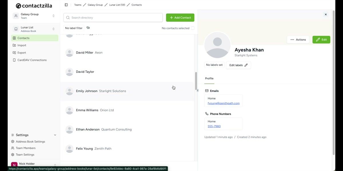 Manual contact entry form showing standard fields and a custom Customer ID field being added