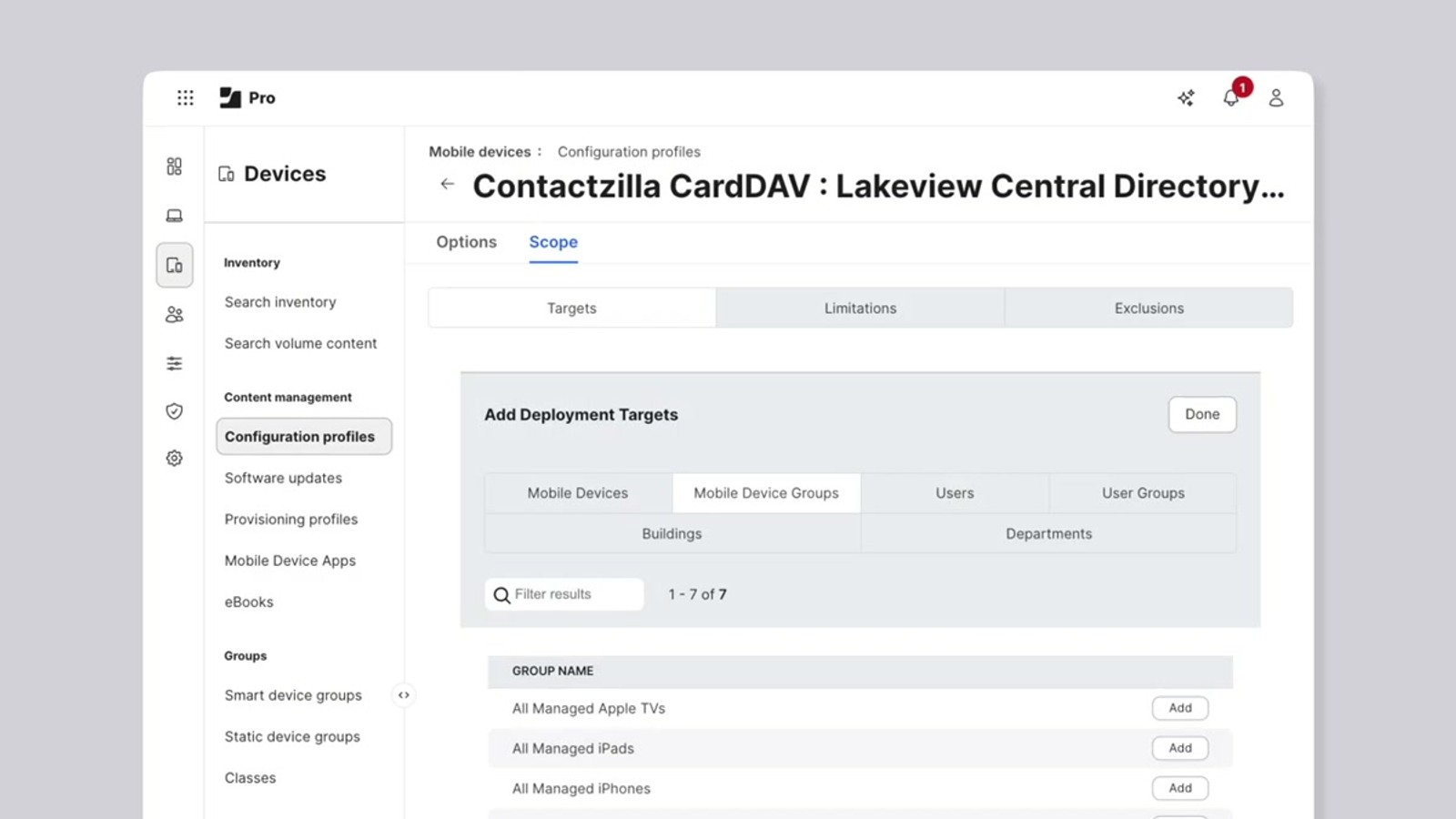 Uploading the Contactzilla device connection into Jamf Pro