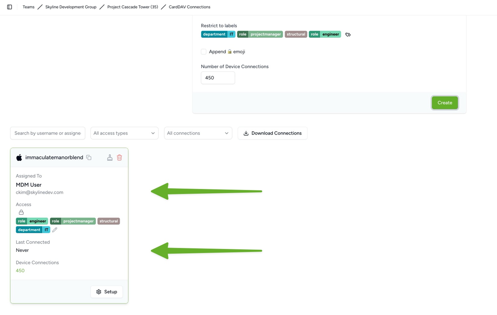 Selective read-only sync in Contactzilla showing label-based segmentation to deploy department or role-specific contacts to Intune-managed devices.