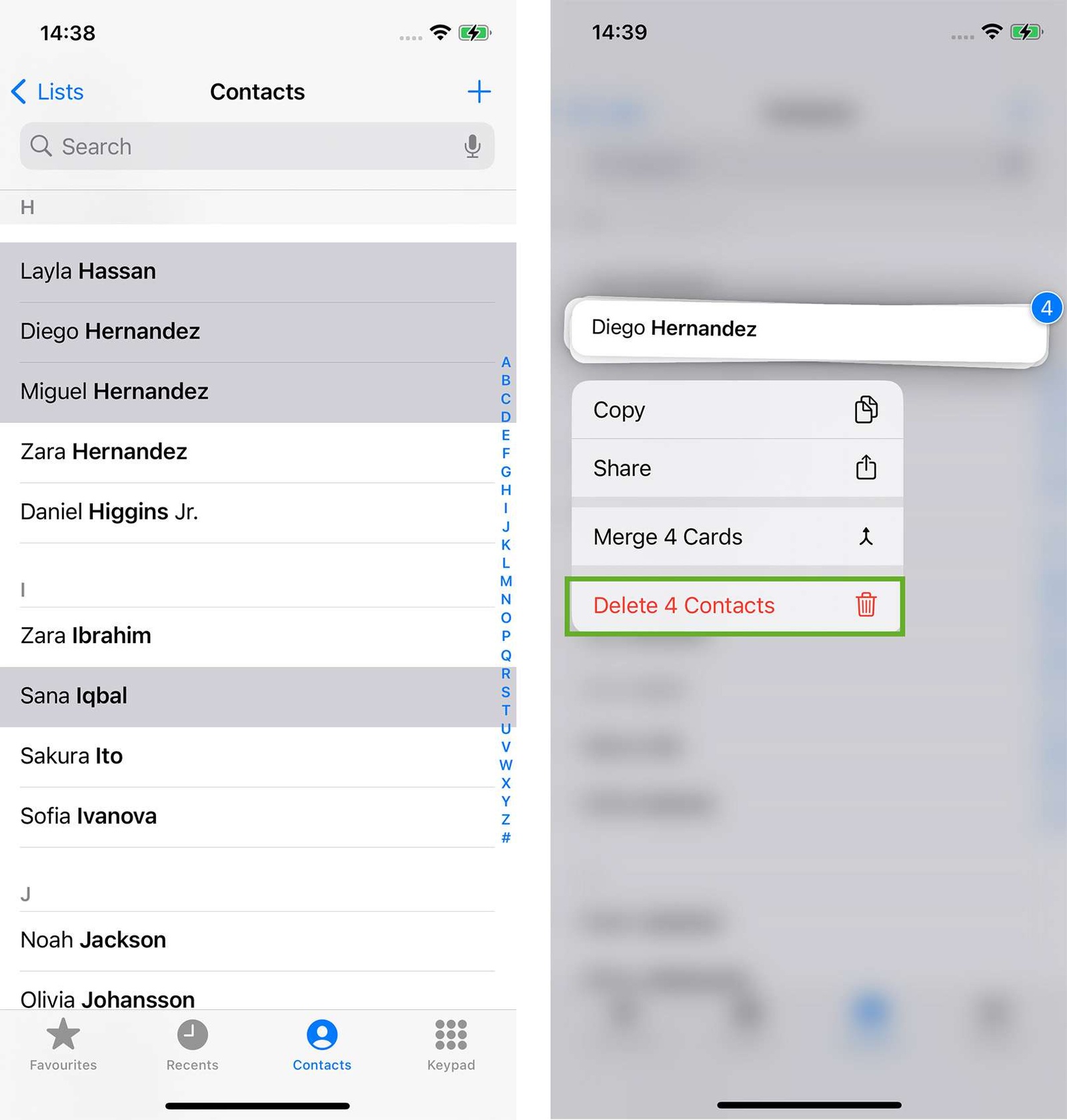 Deleting multiple contacts on iPhone