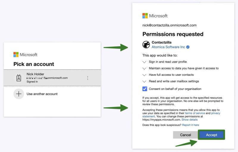 Authenticate Contactzilla with Microsoft Entra ID using the Microsoft OAuth consent flow
