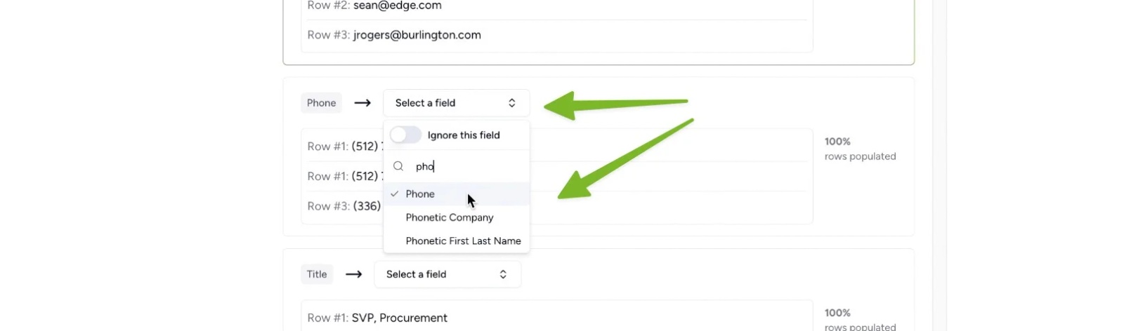 Mapping the phone number field during Salesforce contact import in Contactzilla.