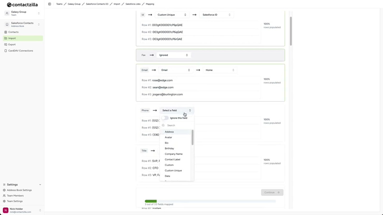 Sync frequency configuration screen with manual selected and the immediate sync checkbox ticked