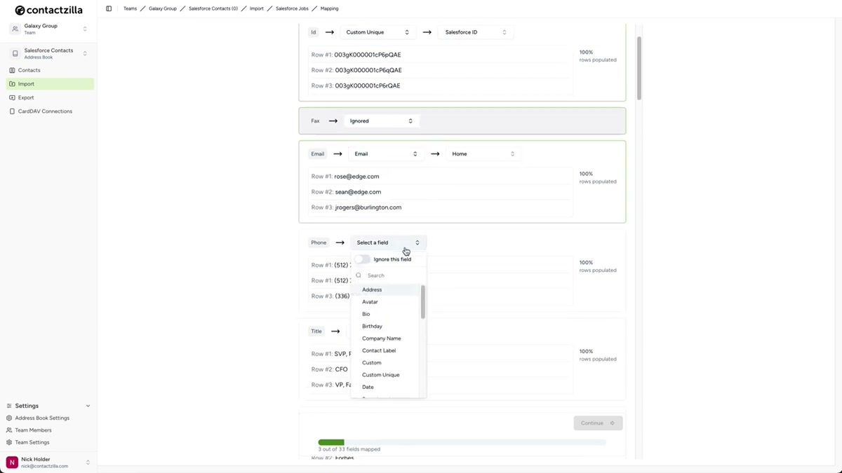 Sync frequency configuration screen with manual selected and the immediate sync checkbox ticked
