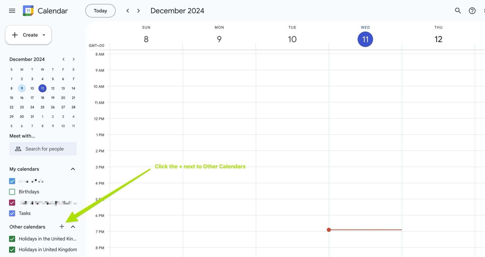 Showing the plus icon in the 'Other Calendars' section within Google Calendar to then be able to add in the public Calendar URL from iCloud.