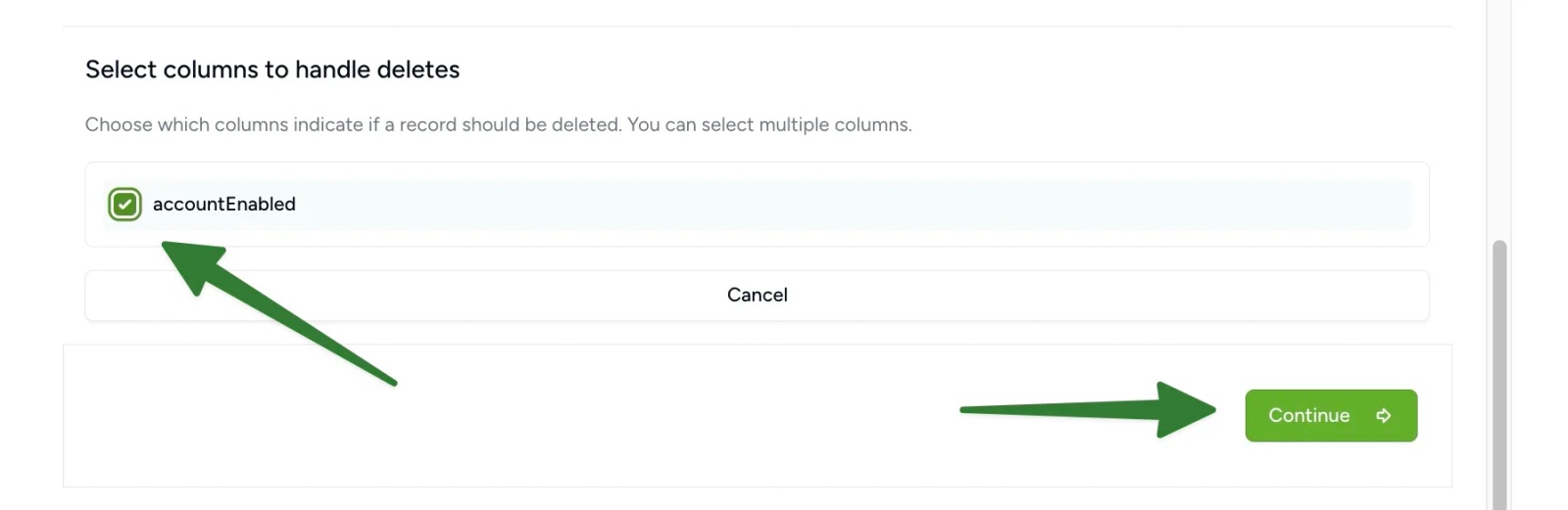 Select the Microsoft Entra ID accountEnabled field to remove contacts when accounts are disabled