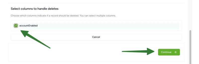 Select the Microsoft Entra ID accountEnabled field to remove contacts when accounts are disabled