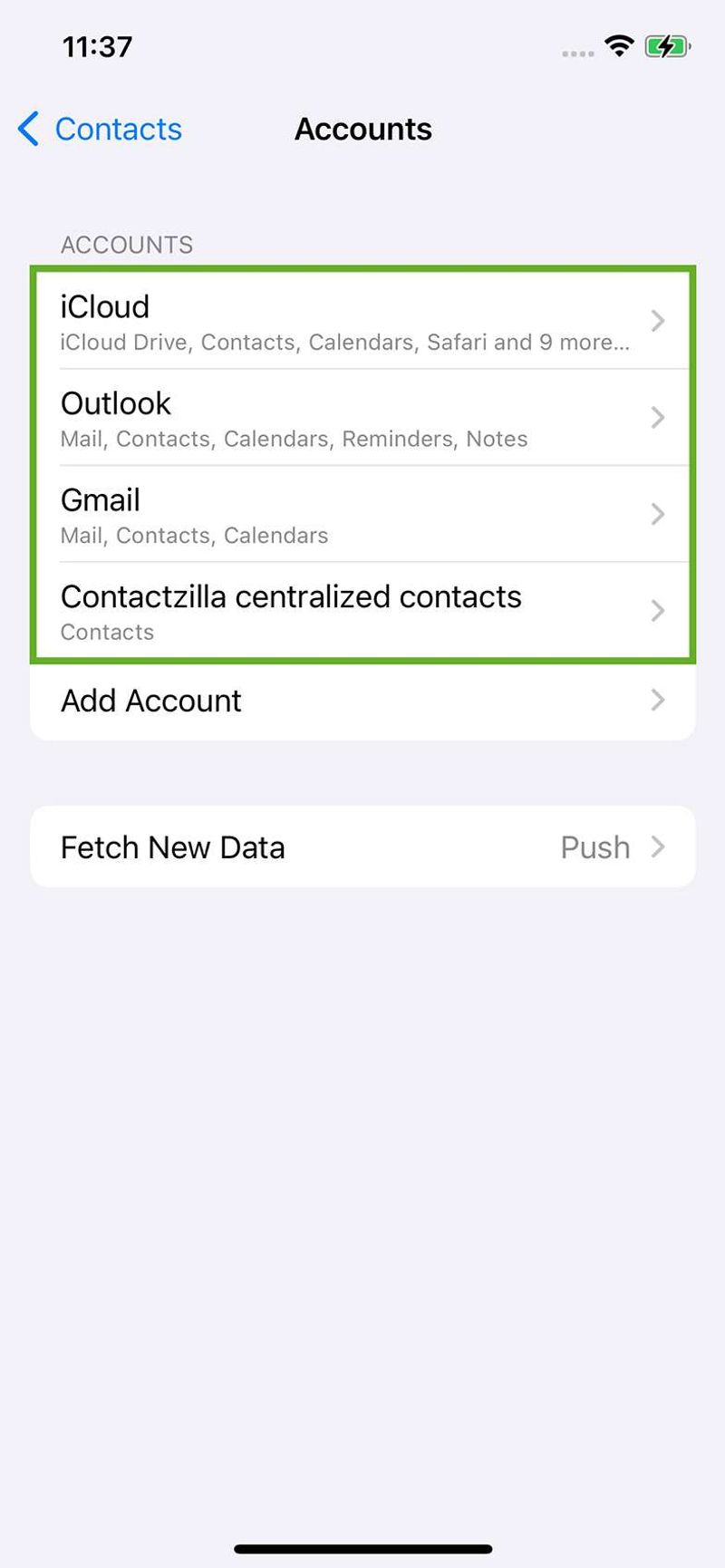 In Contacts Accounts we can see which accounts are being synced.