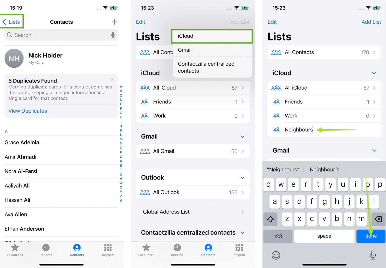 Adding a new contact list to improve contact organization on iPhone.