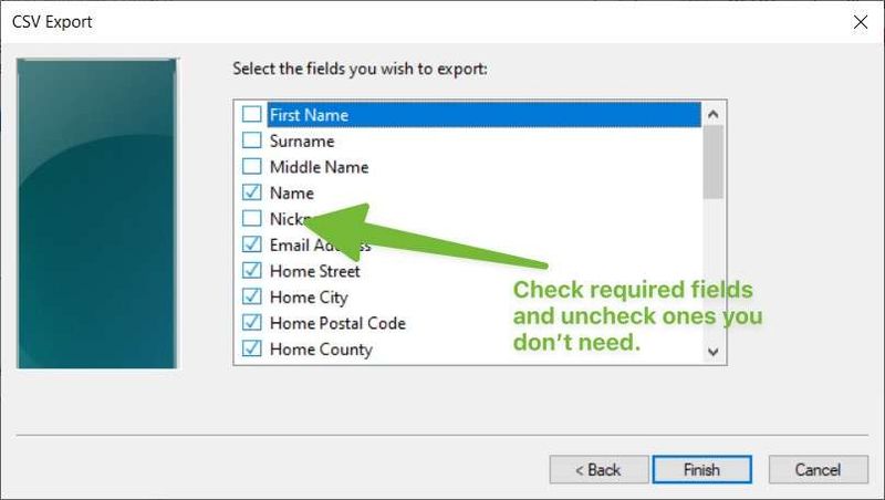 Selecting vCard option from Window's Import menu.