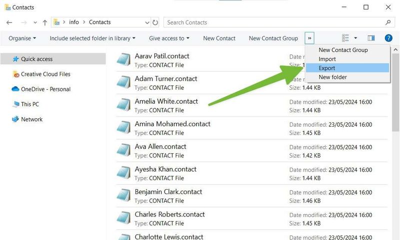 Import menu from within Windows Contacts.