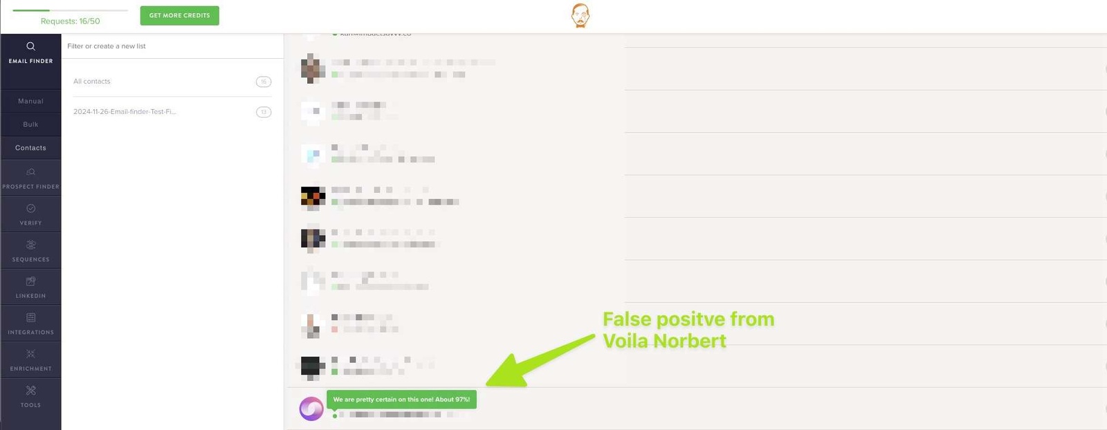 Voila Norbert gives a false positive an email address search result.