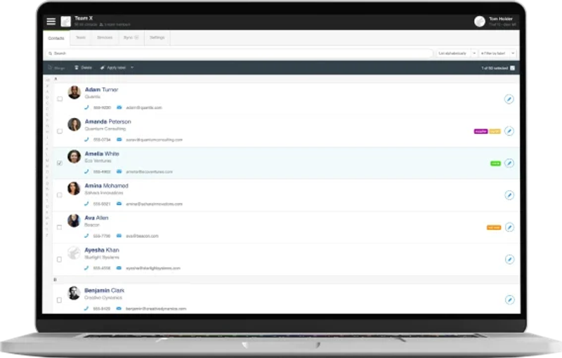 A screen shot of the Contactzilla interface on a laptop.