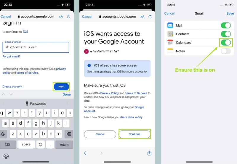 Allowing iOS access to the Google calendar.