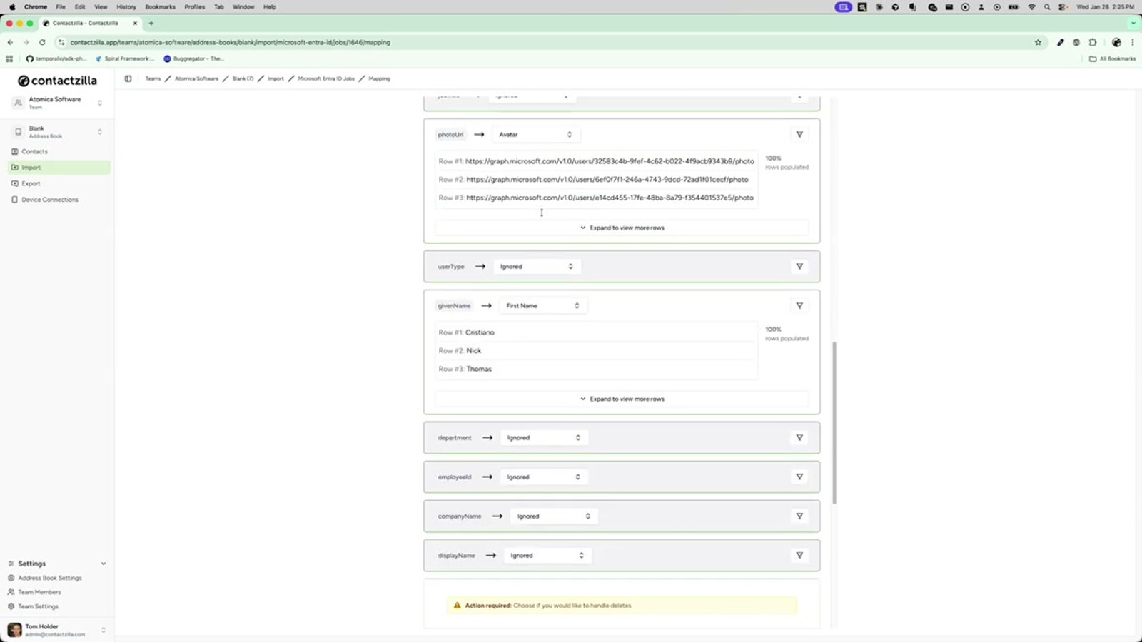 Import status showing Requires Mapping after clearing saved mapping and running a new sync