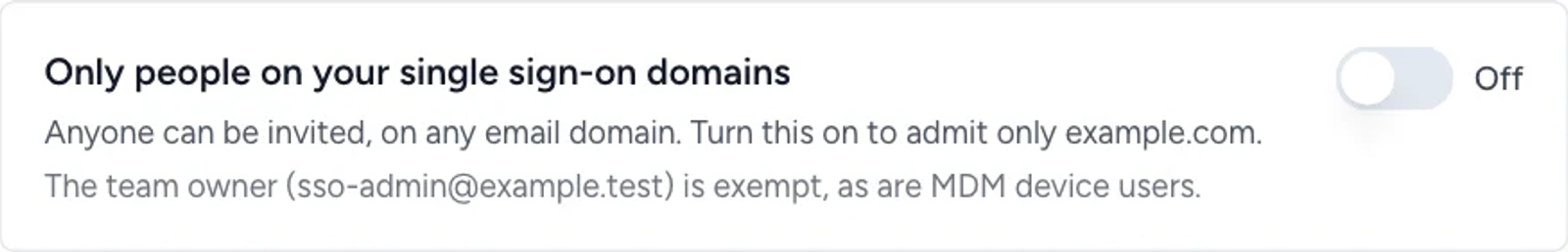The Only people on your single sign-on domains switch on Contactzilla's Single sign-on page.