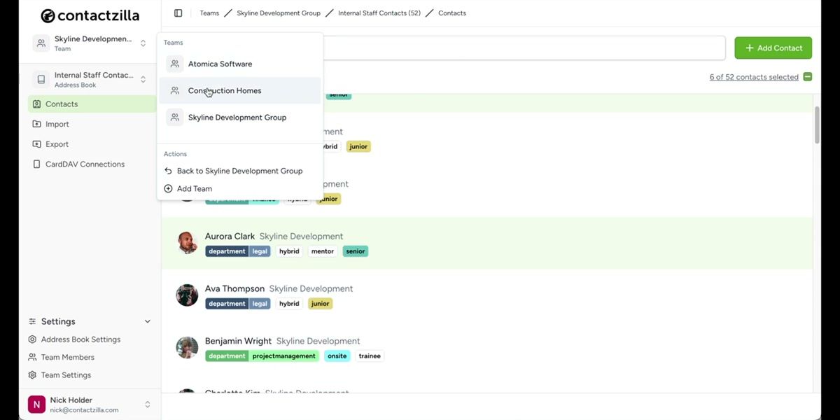 Contactzilla dashboard showing the three-step workflow: Build, Customize, Deploy