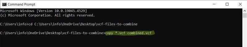 Entering the merge command in cmd prompt.