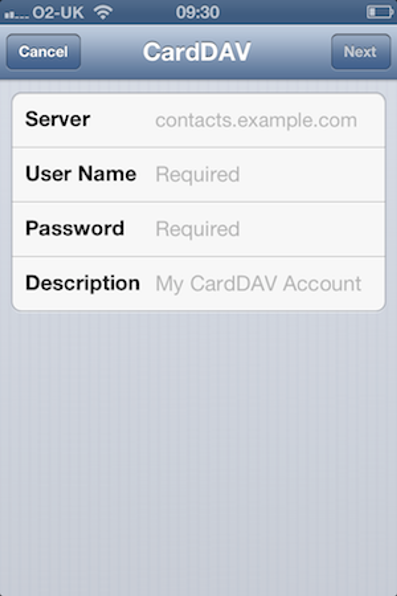 iPhone - Set up cardDAV account