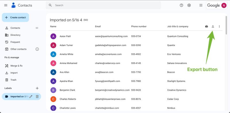 Importing a CSV into Google Contacts.